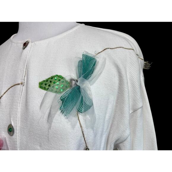 Vintage Shane Lee Christmas Tree Lights Fringe Hem Cardigan Sweater Womens XXL - Picture 6 of 11